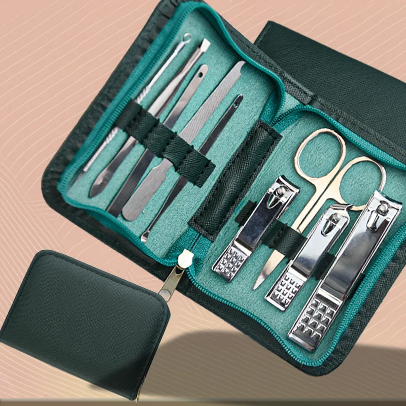 Stainless steel nail clipper set with zipper design protective cover, suitable for nail feet and nails