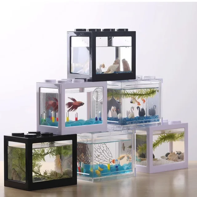 Aquarium Fish Tank Creative Multicolor Stackable Building Blocks Ecological for Small Reptile Pet Box Landscape Seawedecoration 2