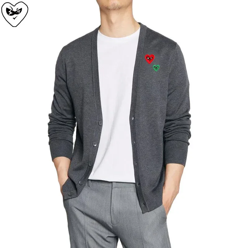 Break Egg Men Cardigan Cotton Color Double Big Small Heart Glasses Embroidery V-neck Single-breasted Spring Casual Sweater