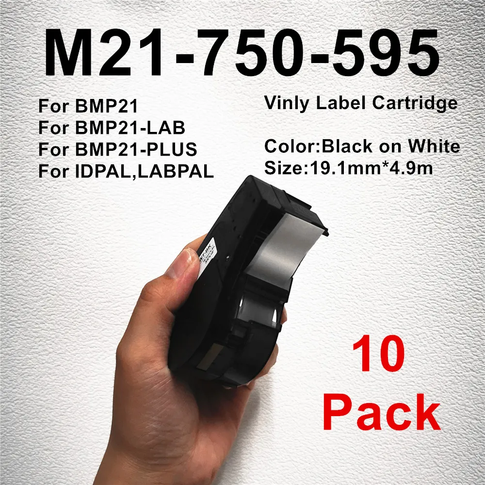 

1~10Pack M21 750 595-WT-BK Vinyl Label Ribbon Black On white For BMP21-PLUS,BMP21-LAB Printer Label Maker 19.1mm * 6.4m