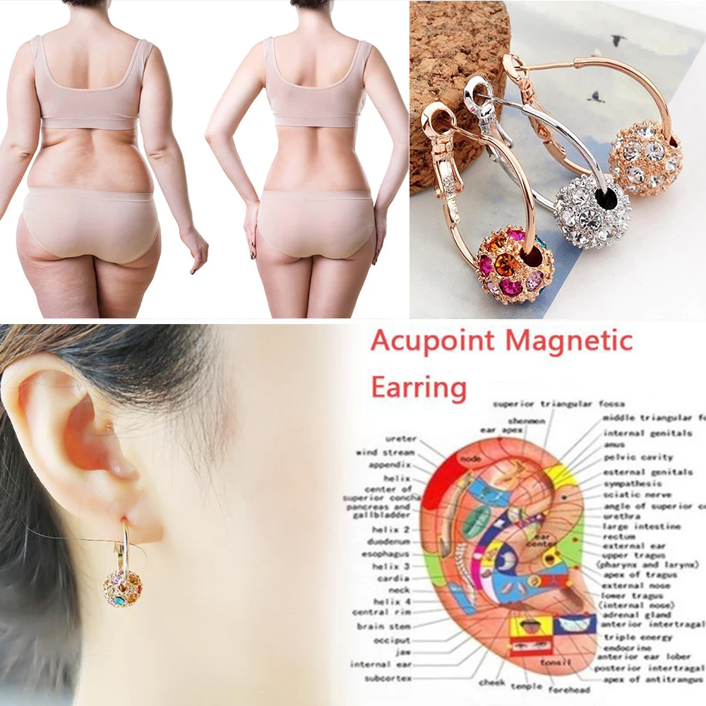 4pcs/set Magnetic Therapy Slimming Earrings Bracelets Rings Lose Weight Relaxation Massage Slim Ear Studs Patch Health Jewelry
