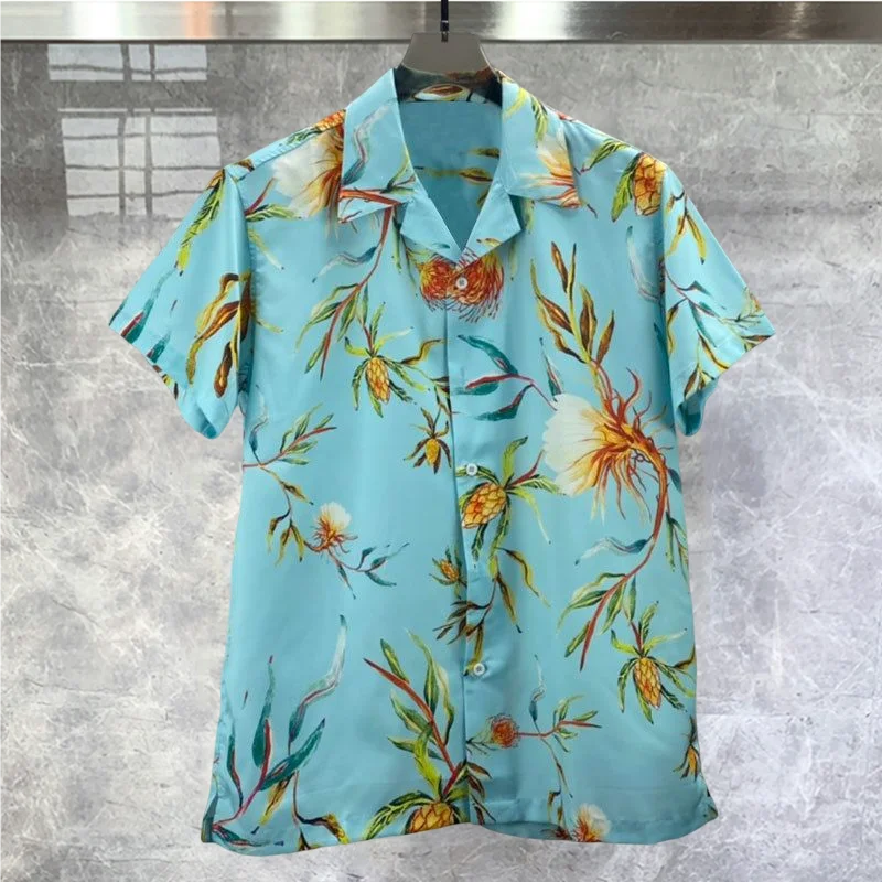

2023 Contrasting Color Shirt Casual Shirt Contrasting Floral Pattern Short Sleeve Streetwear Camisa Masculina Shirt Moda Hombre