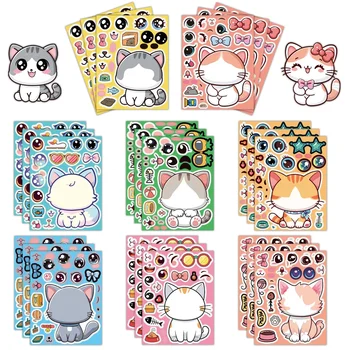 8 Fogli/Pacco Adesivi Decorativi Fai-da-te con Gatti che Cambiano Faccia, Decalcomanie Cartoon per Telefono, Laptop, Bagagli, Frigorifero