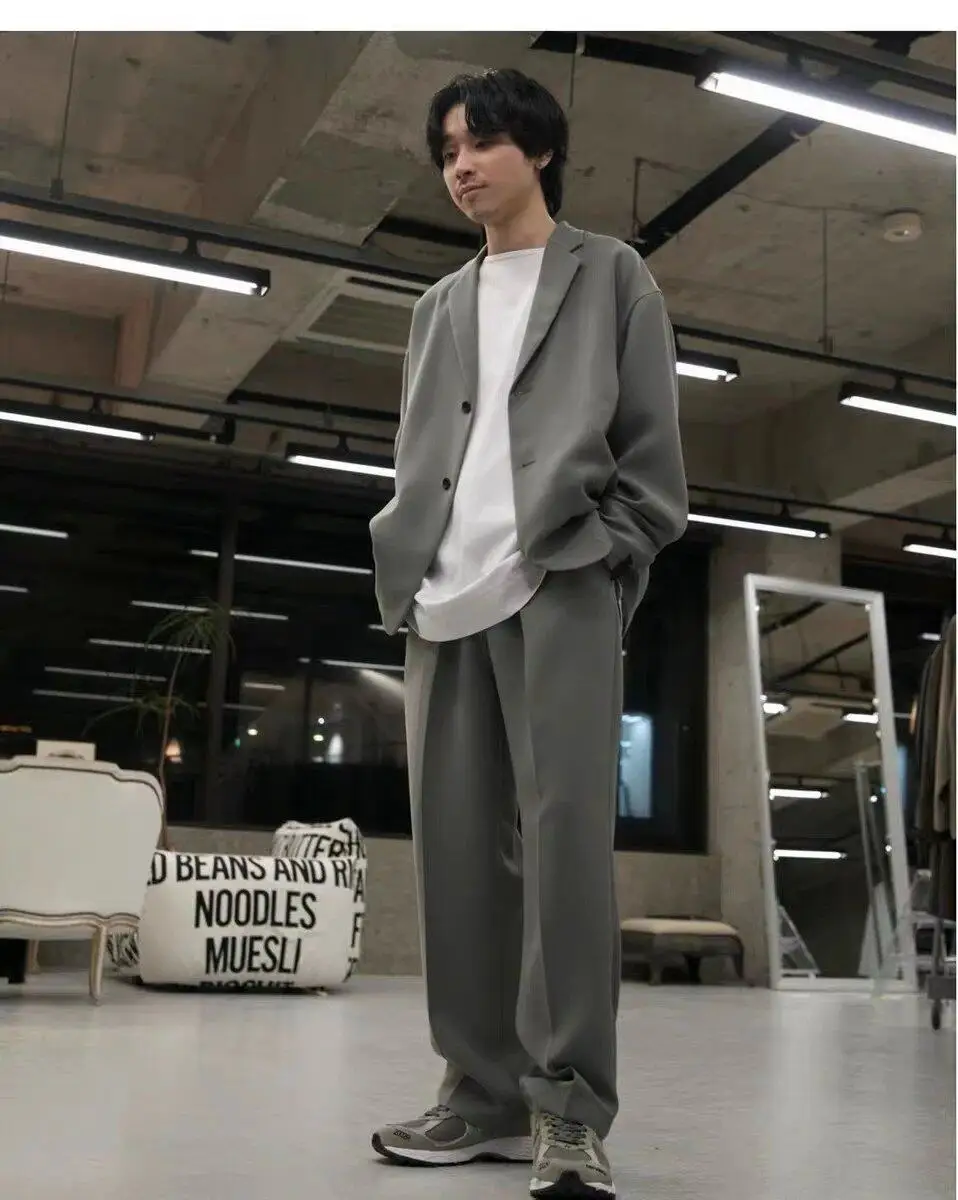 2026 N.Hooly 일본산 초슬림 캐주얼 수트 루즈핏 통기성 블레이저 & 드레이프 팬츠 세트