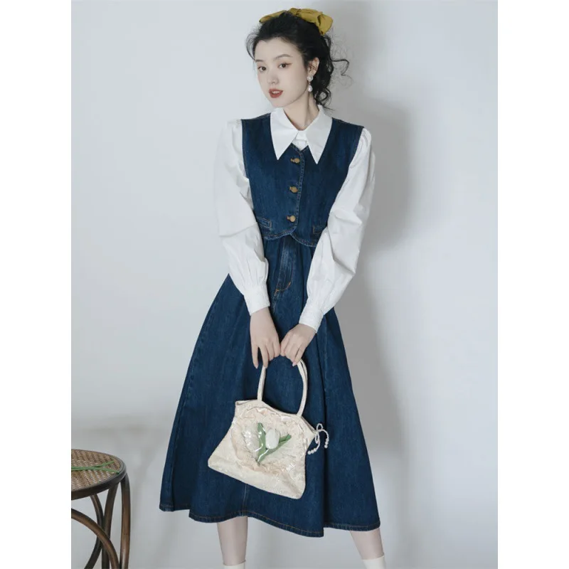 

Модная женская Ретро-рубашка в гонконгском стиле на осень, новинка, женская джинсовая рубашка, комплект из трех предметов, женская одежда