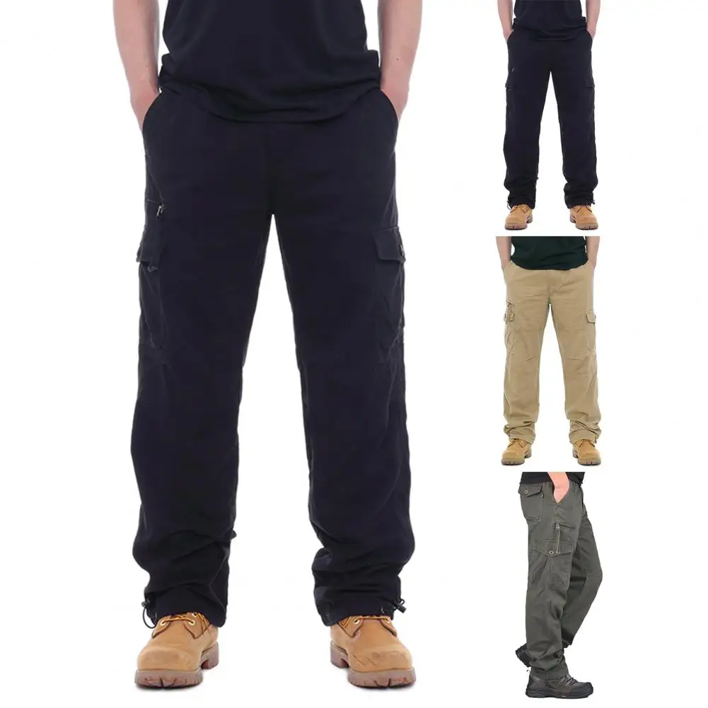 

Men 7 Pocket Pants Men's Plus Size Cargo Pants with Multi Pockets Elastic Waist Straight Loose Fit Solid Color Outdoor for Gym