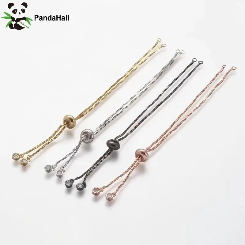 Pandahall 20 Stück verstellbare Messing-Armbandketten mit Strass, langlebig plattierte Schieberarmbänder für die Schmuckherstellung