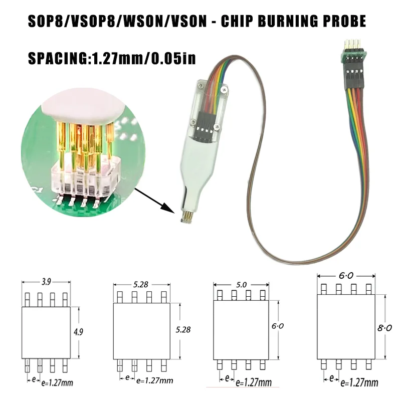 1 Stück SOP8 WSON8 QFN8 DFN8 Chip-Sonde-Kit Federstift-Programmierkabel für Flash-EEPROM-Brennen, Schreiben und Downloaden – Detail 1