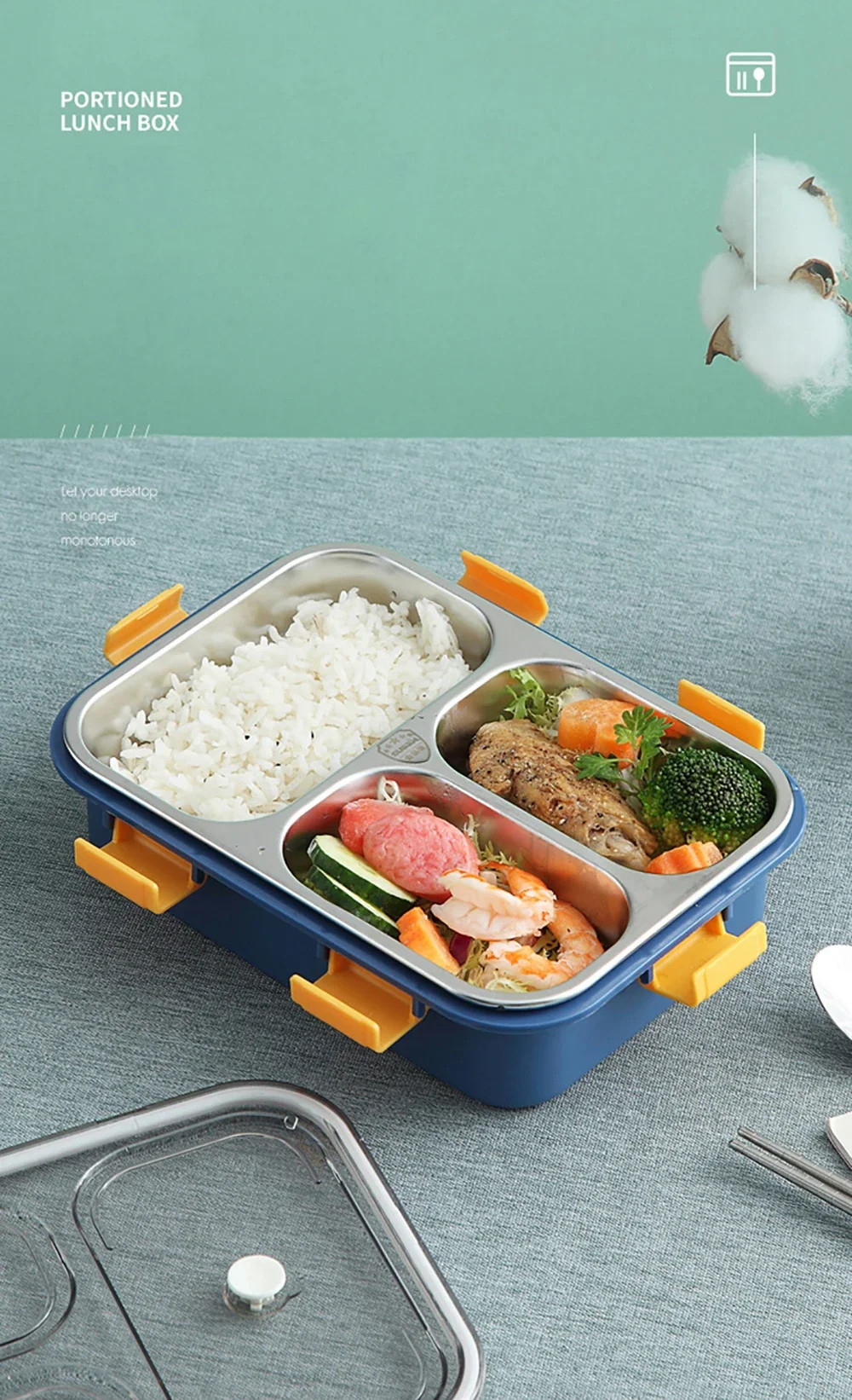 Description Picture 2 of itemPortable Lunch Box 304 Stainless Steel Liner with Tableware Camping Picnic Food Container Bento Box