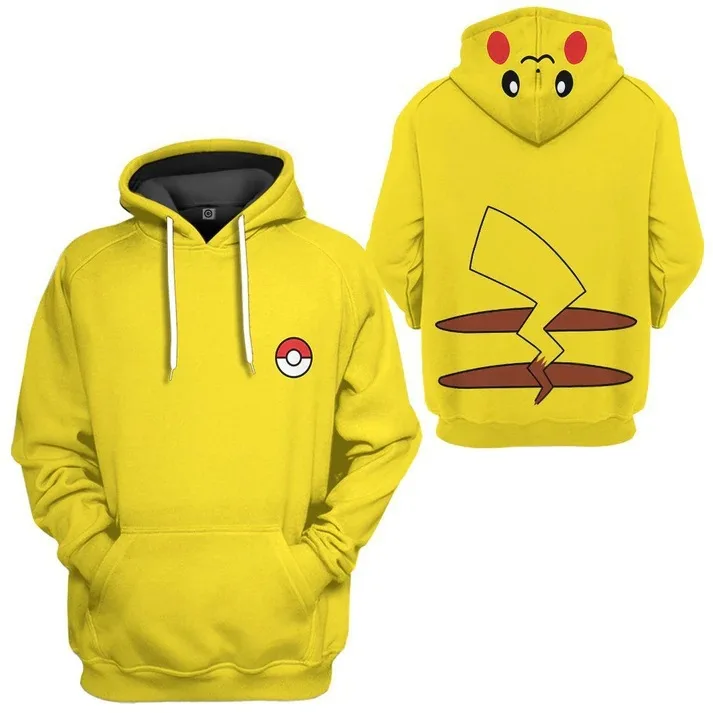 Nueva sudadera con capucha con estampado 3D bidimensional de Pikachu, elfo de anime de dibujos animados, jersey de manga larga, popular para jóvenes y sueltos