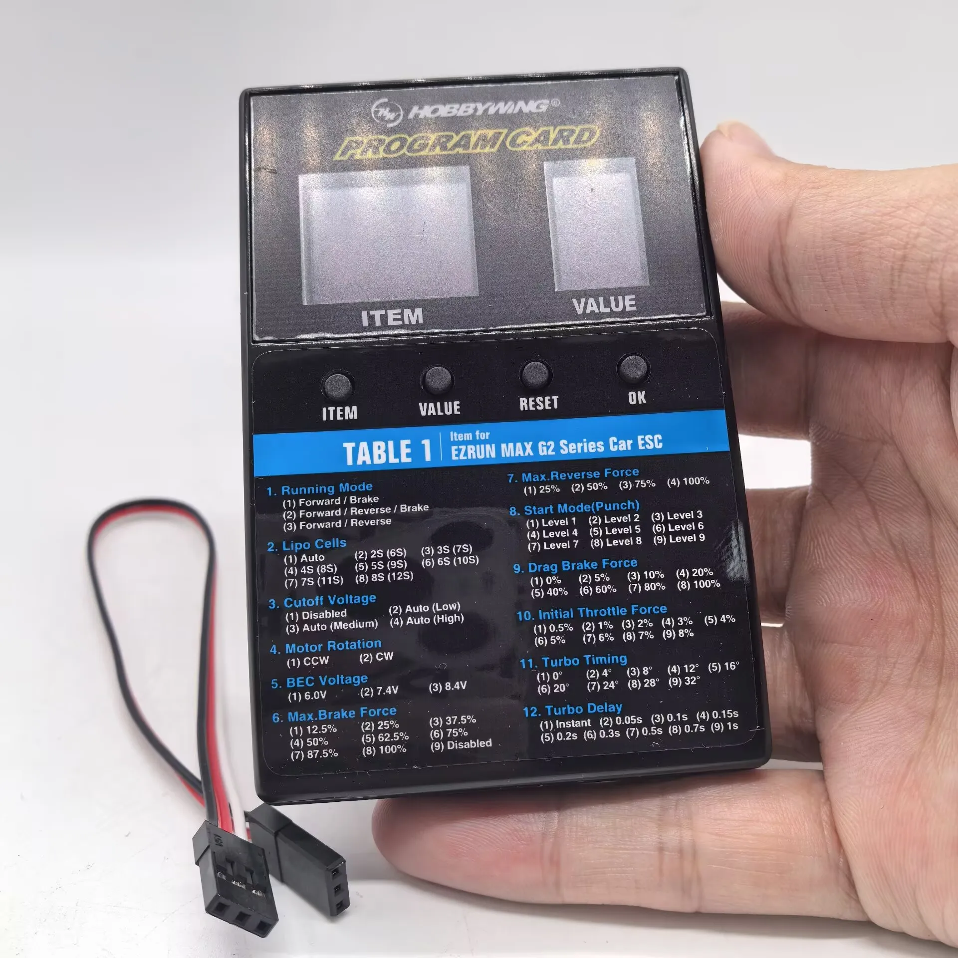 Hobbywing RC Car Programmkarte LED-Programmbox 2C Programmierkarte für XERUN / Flyfun Series Car Brushless ESC