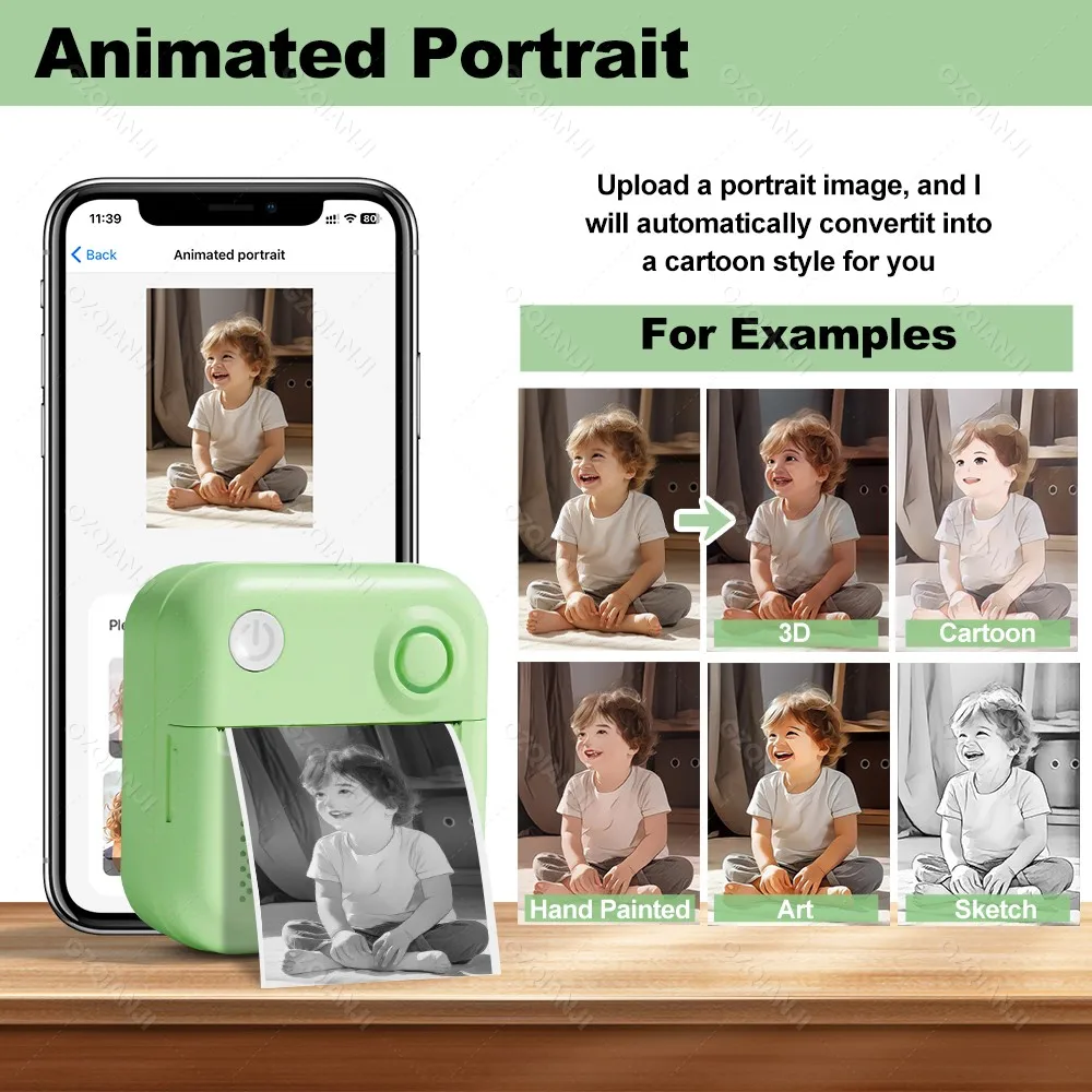 Portable Thermal Printer Paper Stickers Mini Printers Labels Maker Photo Printer Bluetooth for Android iOS Home School Use