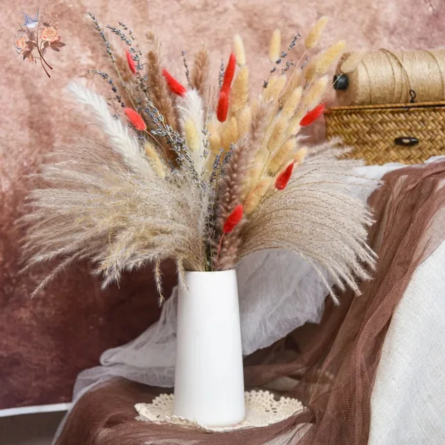 Natural Pampas Lavender Dried Artificial Flower Bouquet