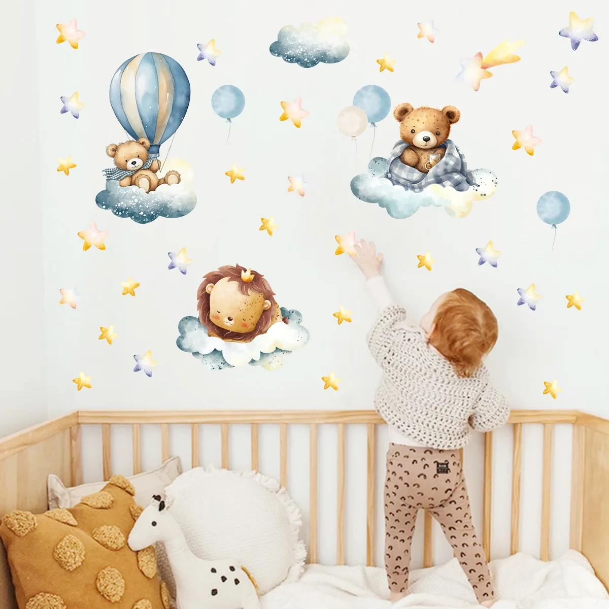 Cartoon Cute Lion Bunny Forest Animals Stars Wall Stickers Bear Deer Wall Decals for Kids Room Baby Nursery Room Bedroom Murals wall stickers luminous wall stickers vinyl decal stickers