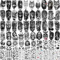 60 Sheets Ferocious Lion Tiger Temporary Tattoos For Men Women Arm Neck Devil Skull Tattoo Black Wolf Dragon Tatoo Small Desgin 1