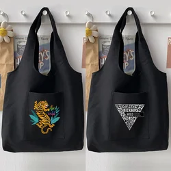 European and American Lady Bag Casual Shoulder Bag Commuter Shopping Handbag Wild Leopard Pattern Printing Large-capacity Black