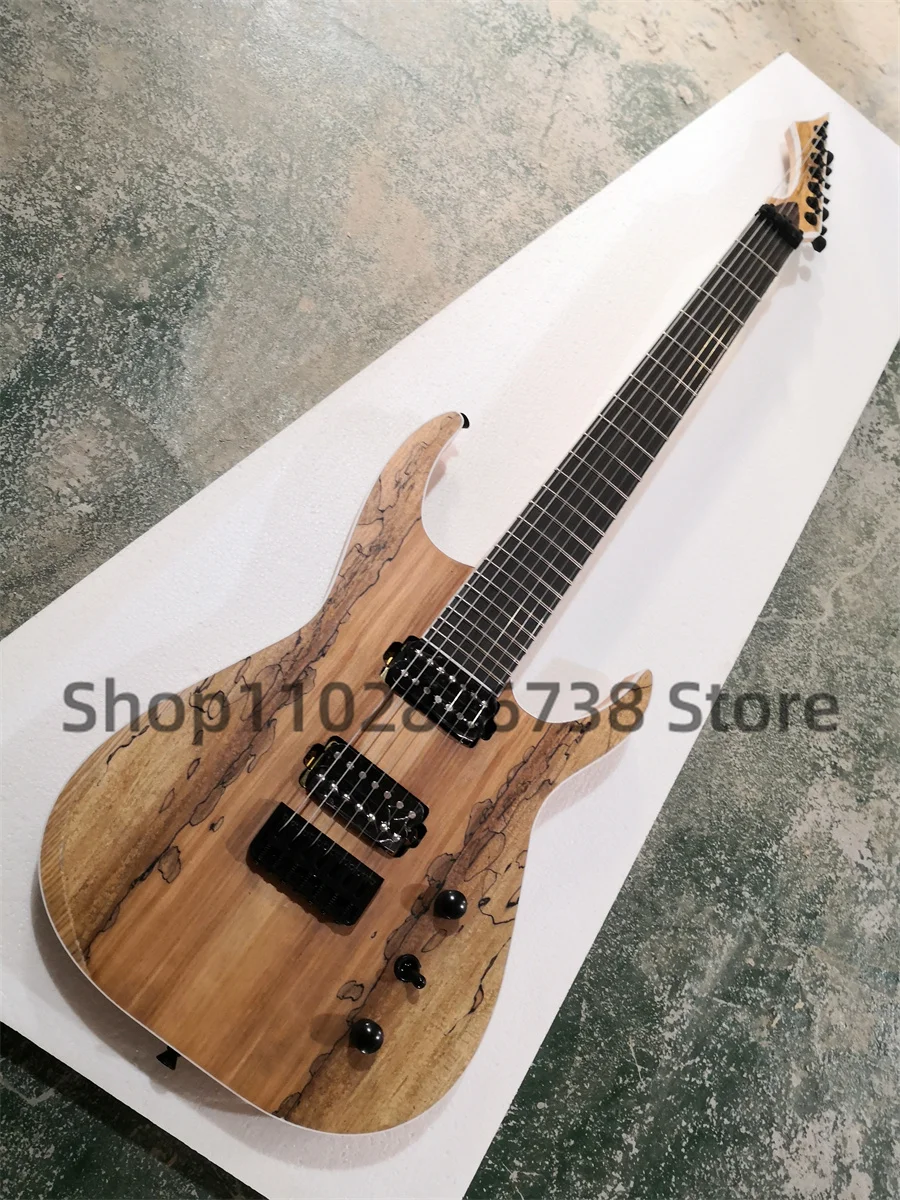 

7 Strings Natural Electric Guitar ASH Wood body Burl Maple Top Rose wood fingerboard 24 Frets Maple neck Black Tuners