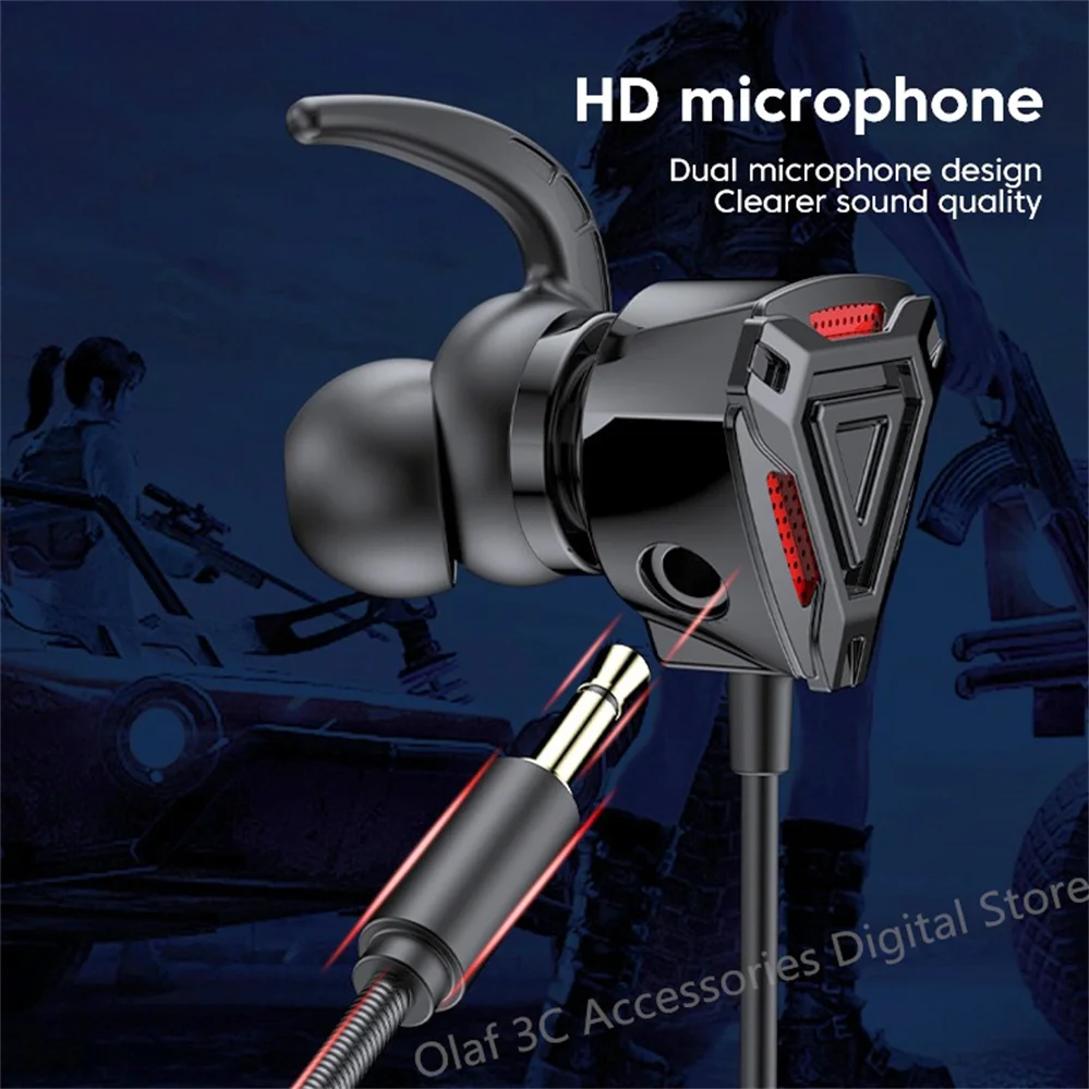 OLAF 3.5mm Wired Headphones Gaming Headset Bass Stereo Gamer Earphones Noise Cancelling Earbuds With Dual Mic In-ear Handfree 2