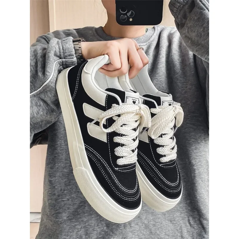 

Women's Thick-soled Canvas Shoes, Fashionable Casual Shoes, Elevated Lace-up Sneakers Zapatos Mujer 2024 Tendencia