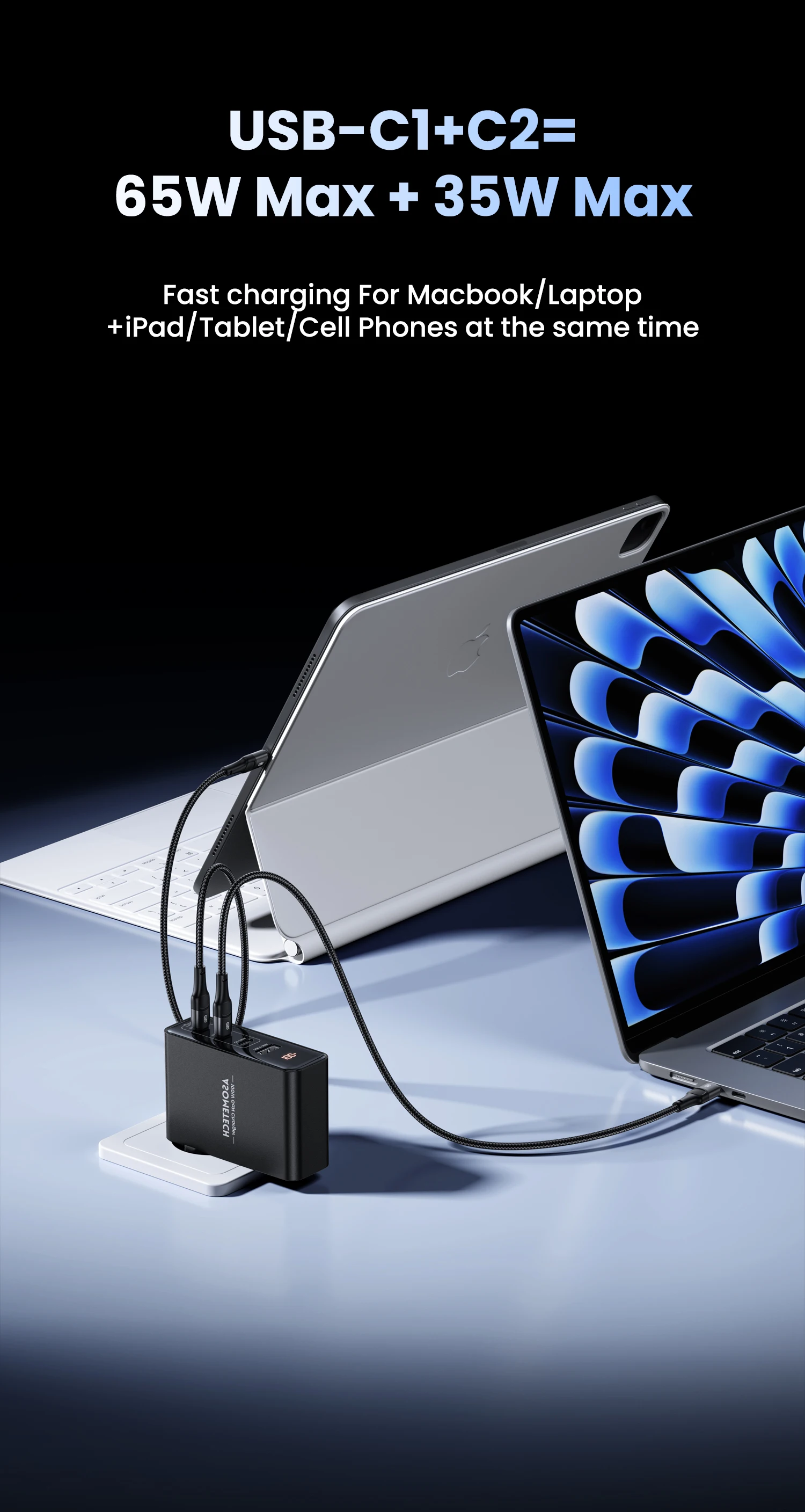 100W Gan Charger 4 Port USB Type C PD3.0 PPS Quick Charge For Macbook Pro Laptop USB Fast Charger For iPhone 17 Xiaomi Tablet