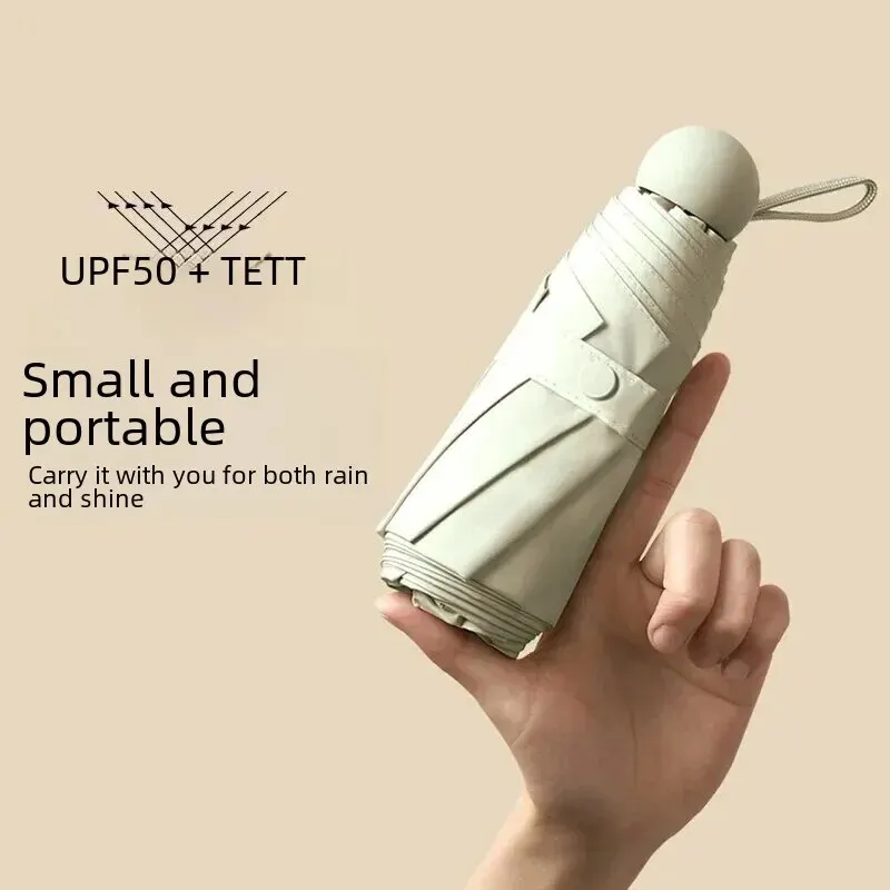 Mini Umbrella Portable Foldable Sunshade Sunscreen Rain Umbrella Rubber Alloy Handle Dual Use