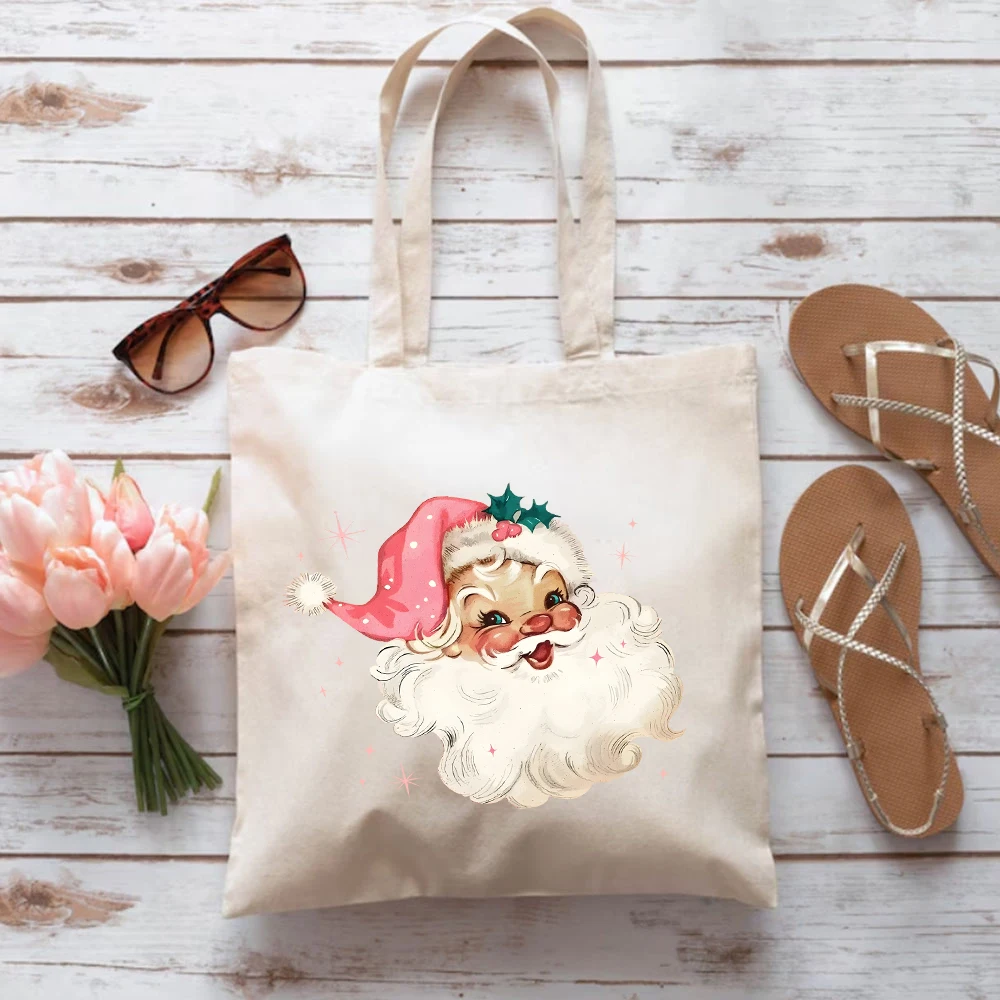 Pink Santa Women Handbag Retro Christmas Tote Bag Matching Family Bag Pink Vintage Holiday Crewneck Group Party Women's Handbags - Image 5