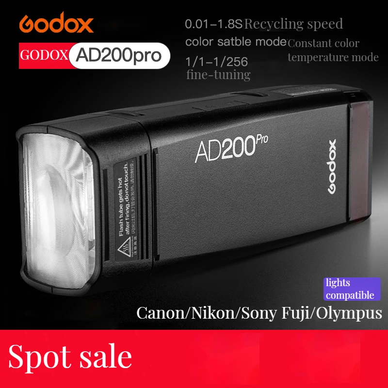 Godox AD200 Pro Outdoor Flash Light 200Ws TTL 2.4G 1/8000 HSS 0.01-1.8s Recycling 2900mAh Battery with Xpro Trigger