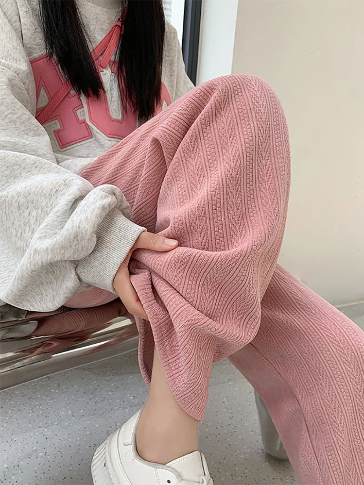 Pants Women Thick Winter Clothes Solid All-match Cute Cozy Stylish Harajuku Elegant Wide Leg Baggy Elastic Waist