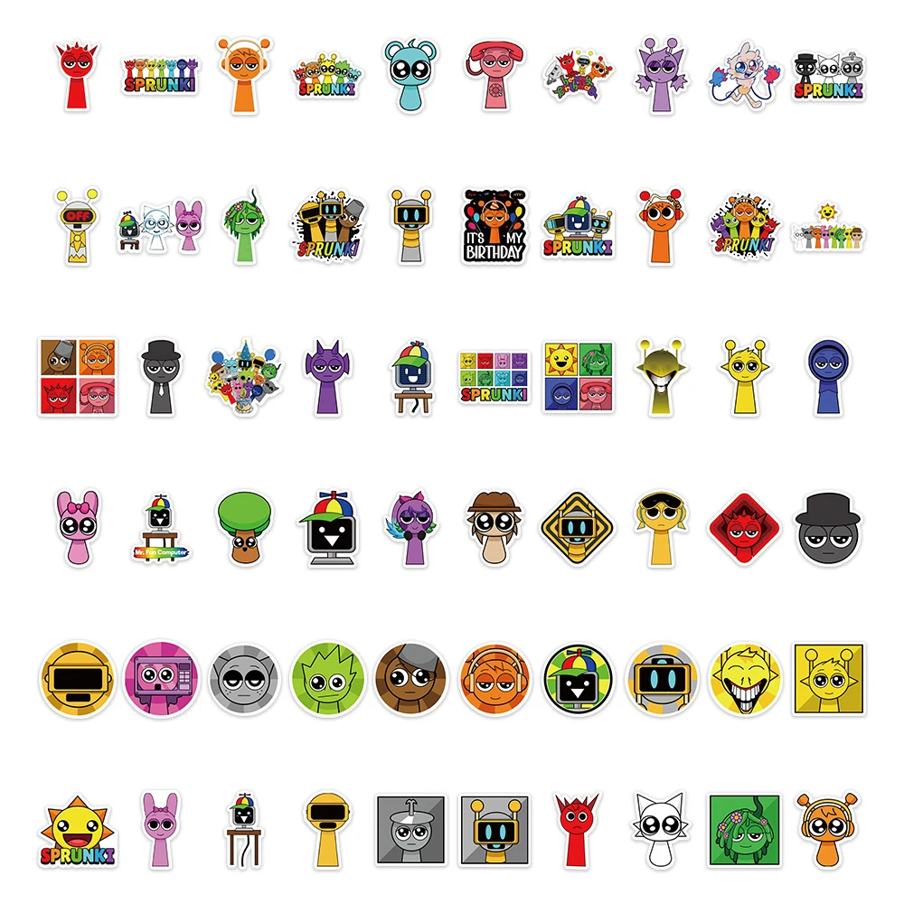 10/30/60pcs Cartoon Incredibox Sprunki Game Stickers Graffiti Decoration DIY Skateboard Phone Notebook Funny Decals for Kids Toy