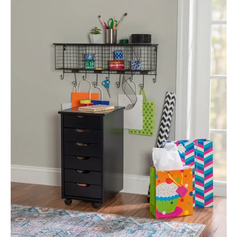 

Linon Cary 6-Drawer Rolling Storage Cart, Black 13.38" W X 15.38" D X 26" H Chest of Drawers for Bedroom Muebles De Baño