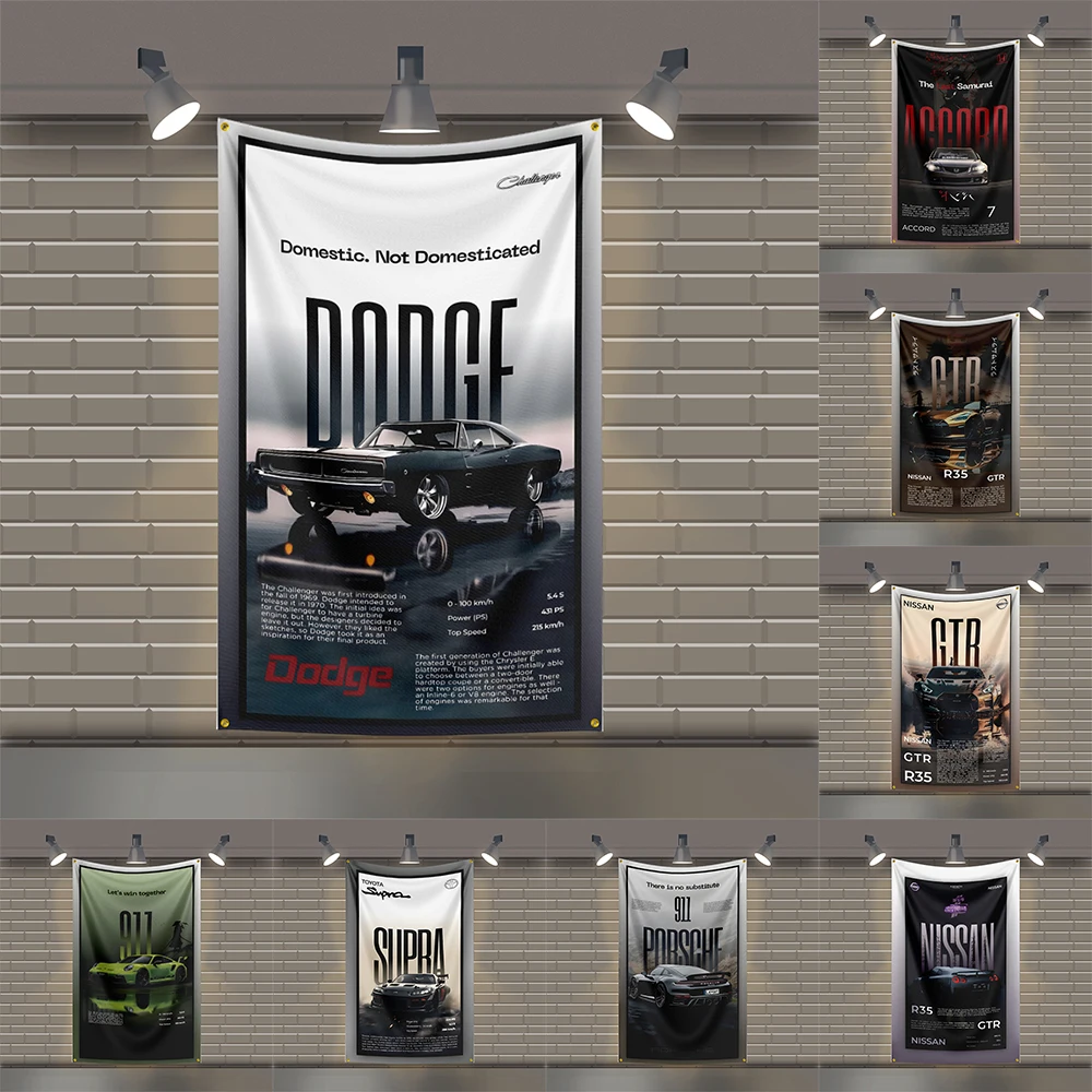 

3x5 Ft Racing GTRs JDMs Car Flag Polyester Printed Auto 3I M Miss Commemorate Flags for Room garage Decor R35 Dodge GT3 911 Supr