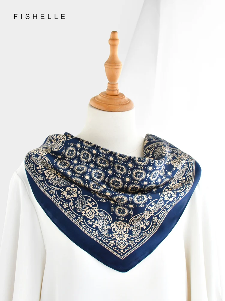 Navy blue Paisley 100% natural silk scarves small square scarf