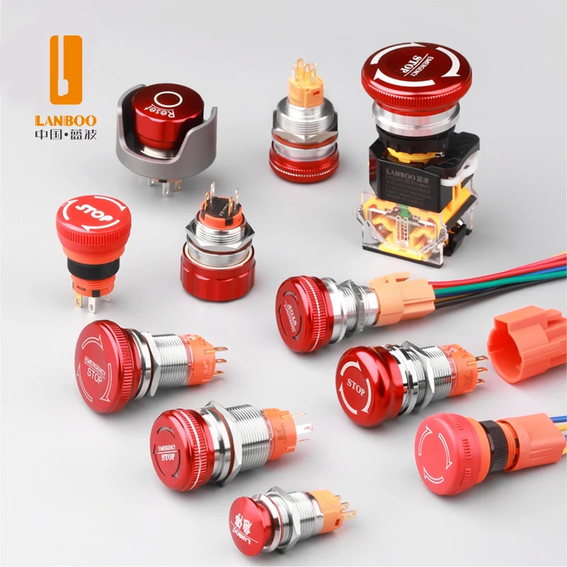 0.5€ |Lanboo – Interrupteur Bouton D'arrêt D'urgence, En Métal, Acier Inoxydable, Aluminium, Plastique, Champignon, Lumière Led Rouge Et Vert, 16/19/22mm, 110/220v - Commutateurs - AliExpress