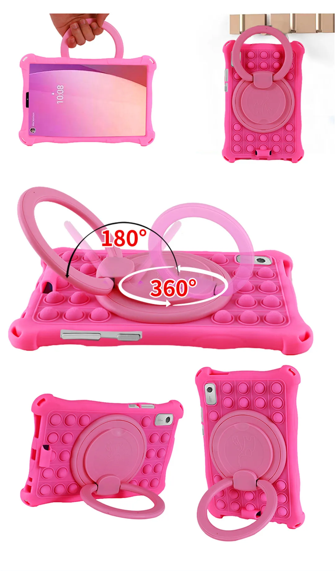 Kids-Friendly Soft Bubble Silicone Tablet Case with Stand & Shoulder Strap