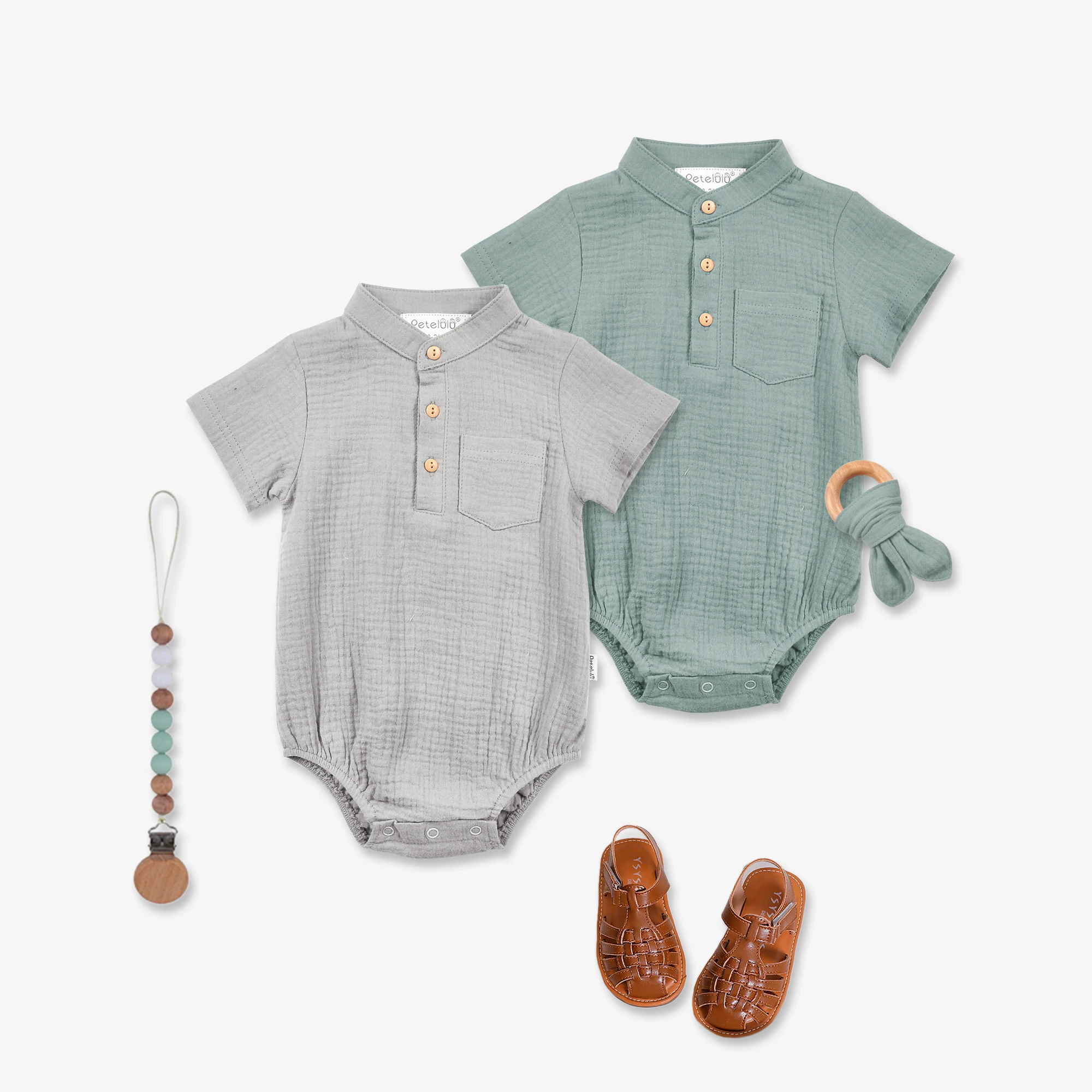 Vendita Calda Pagliaccetto Manica Corta Beby Vestiti 100% Cotone Organico Pagliaccetto Estivo Bambino 100% Cotone Organico Cn;Gua Senza Maniche Neonat