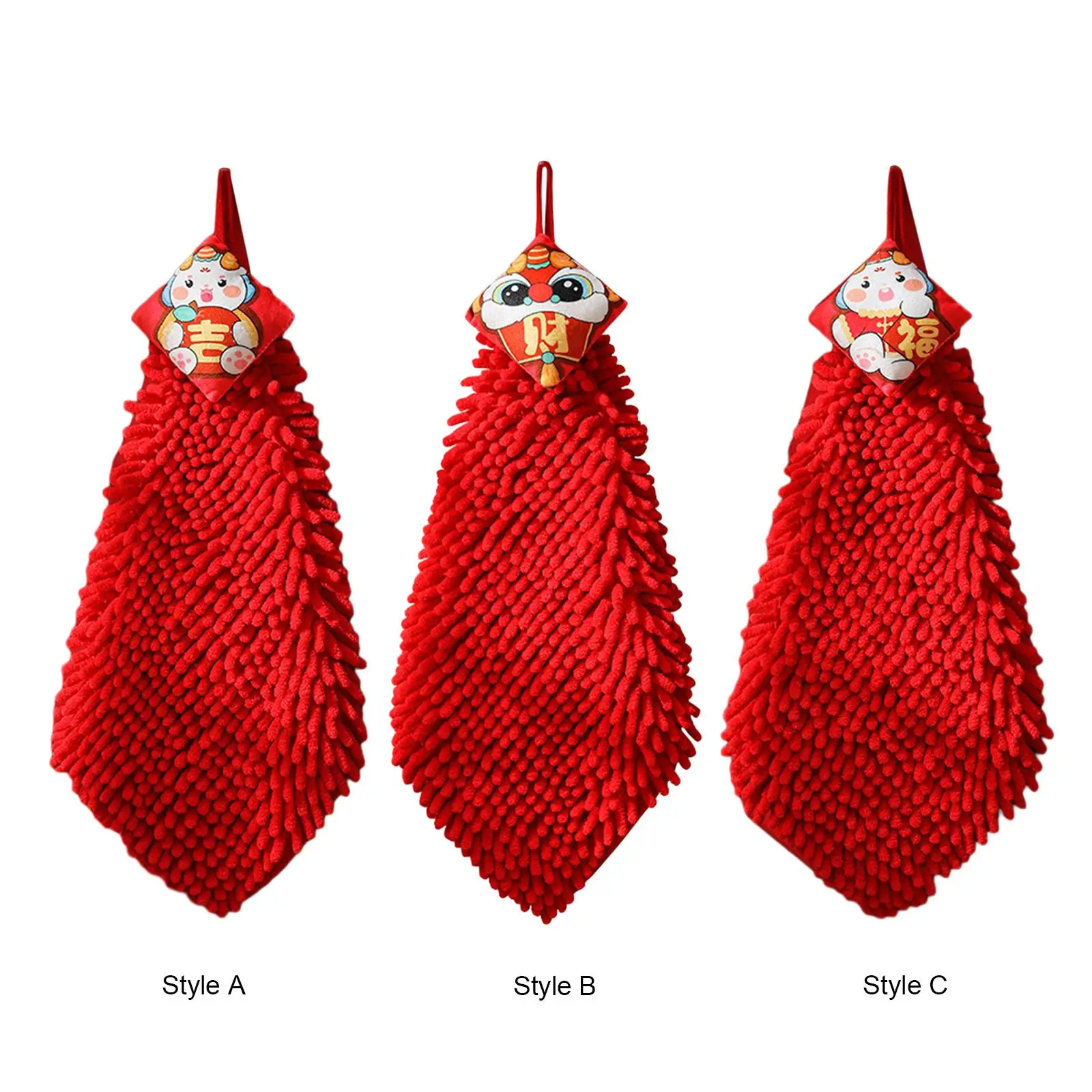 

Dragon Year Hanging Hand Towel Cute Reusable Quick Drying Chenille Absorbent Soft Towel for Bathroom Gifts Apartment Hotel Dorm