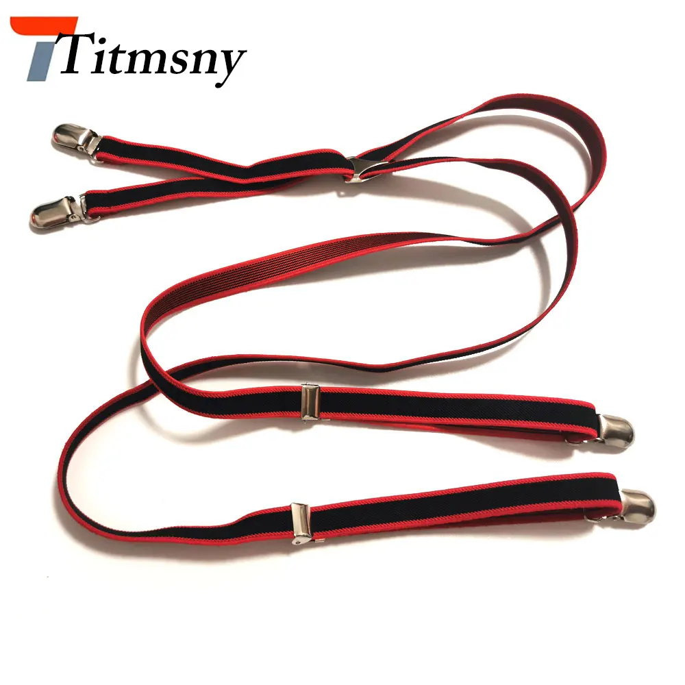 

1.5cm Width Black Red Elastic Double Shoulder Strap Men Women 4 Clip X-type Suspenders Braces Trousers Clothing Accessories