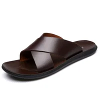 Sandales pour hommes pantoufles en cuir véritable marque de luxe mode chaussures plates pour homme décontracté antidérapant plage Sandalia Zapatos Hombre 2024 6
