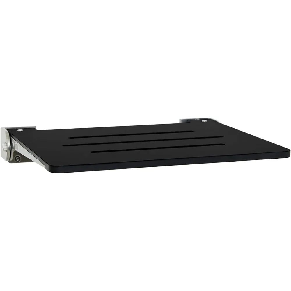 18 Inch Silhouette Slimline Folding Wall Mount Shower Bench Seat, Matte Black Seat with Silver Sturdy Aluminum Frame 6