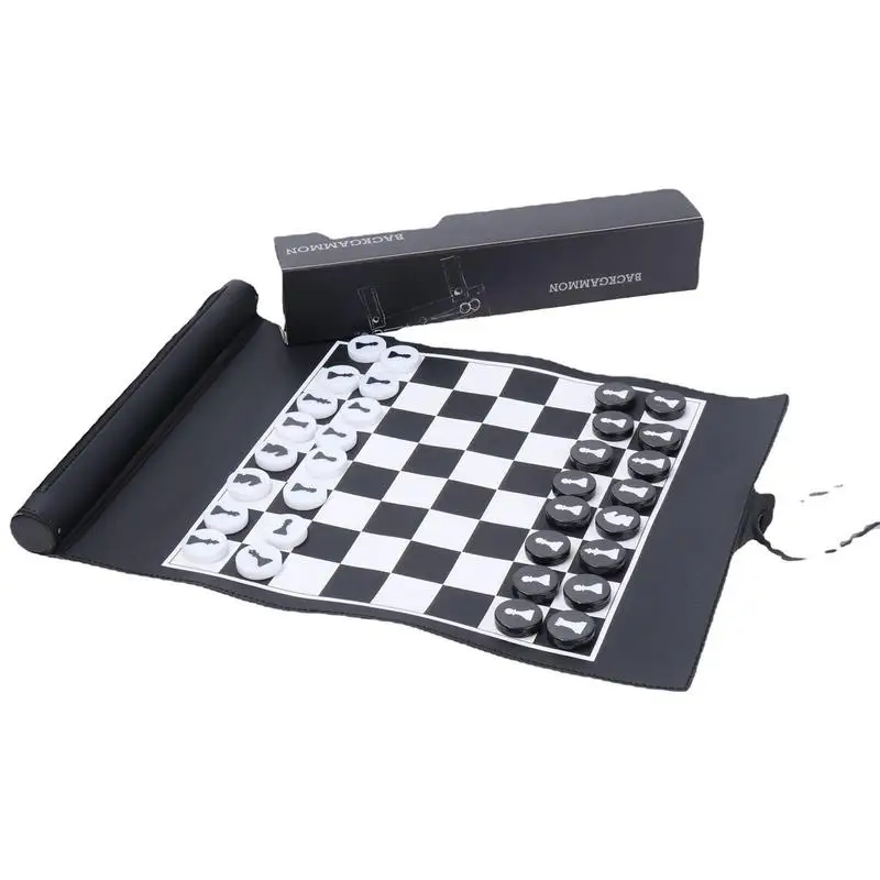 2 in 1 Mini Chess Set Folding Leather Chessboard 32PCS Lightweight