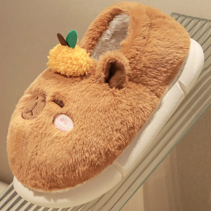 Capybara Boy Slippers kawaii plush Embroidered Slippers with fur Capibara kids slipper cute animals for woman 2