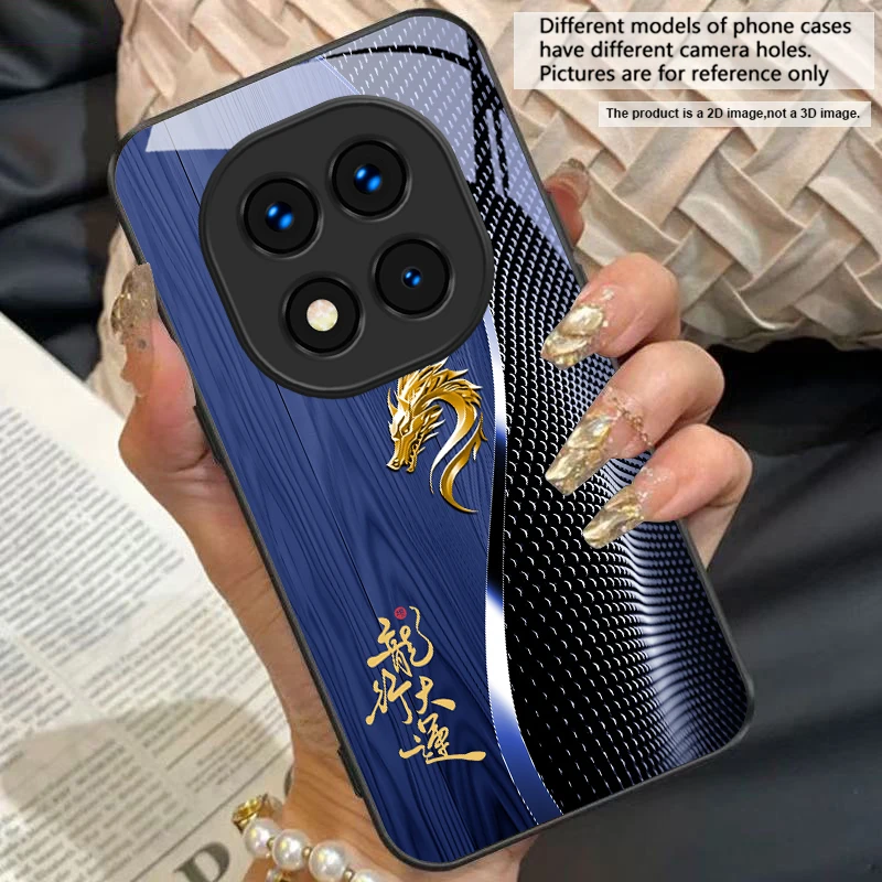 Elegant Black Tempered Glass Phone Case with Traditional Dragon Totem Design