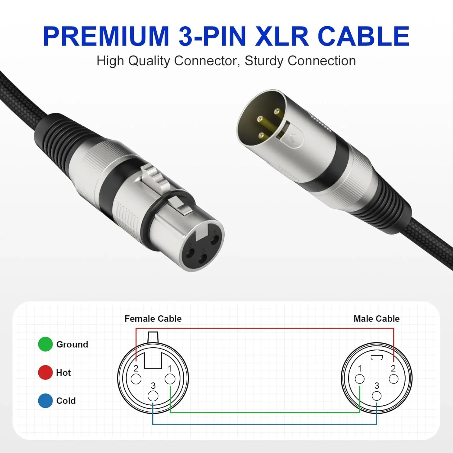 XLR-XLR 마이크 케이블, XLR 수-암 균형 마이크 케이블, 앰프 믹서 스피커 녹음 스튜디오 등용, 4 팩, 3 핀