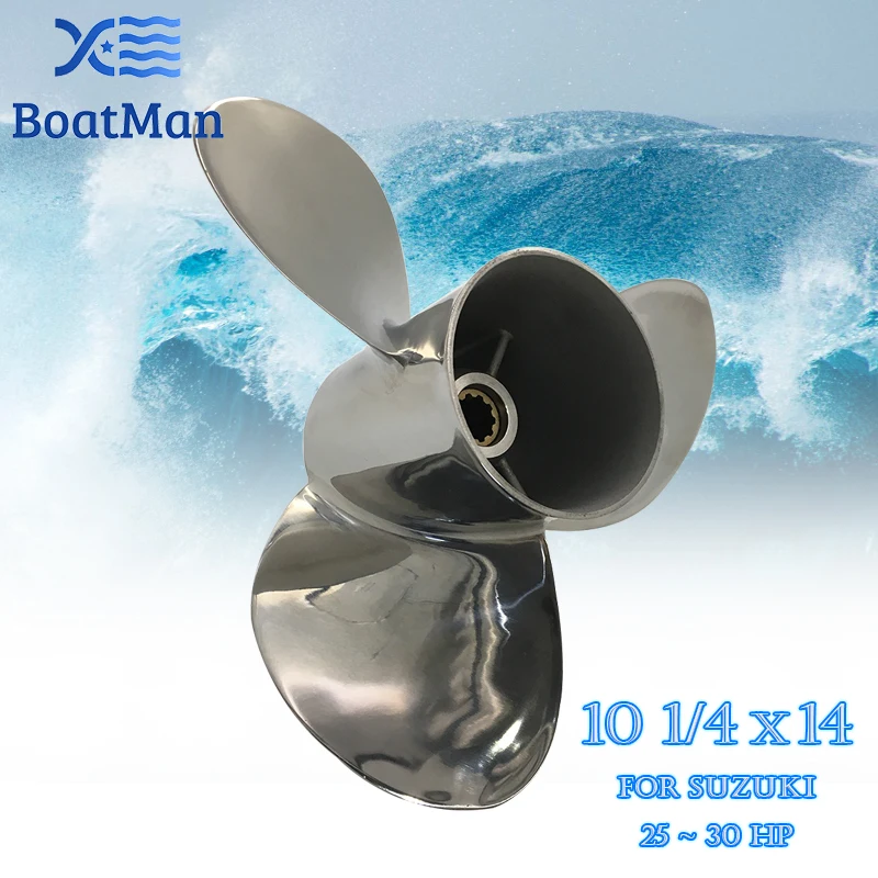 

Boatman Boat Propeller 10 1/4x14 Match with Suzuki Outboard Engines DT 20hp DT 25C 3 Blades Stainless Steel 10 Spline Tooth RH