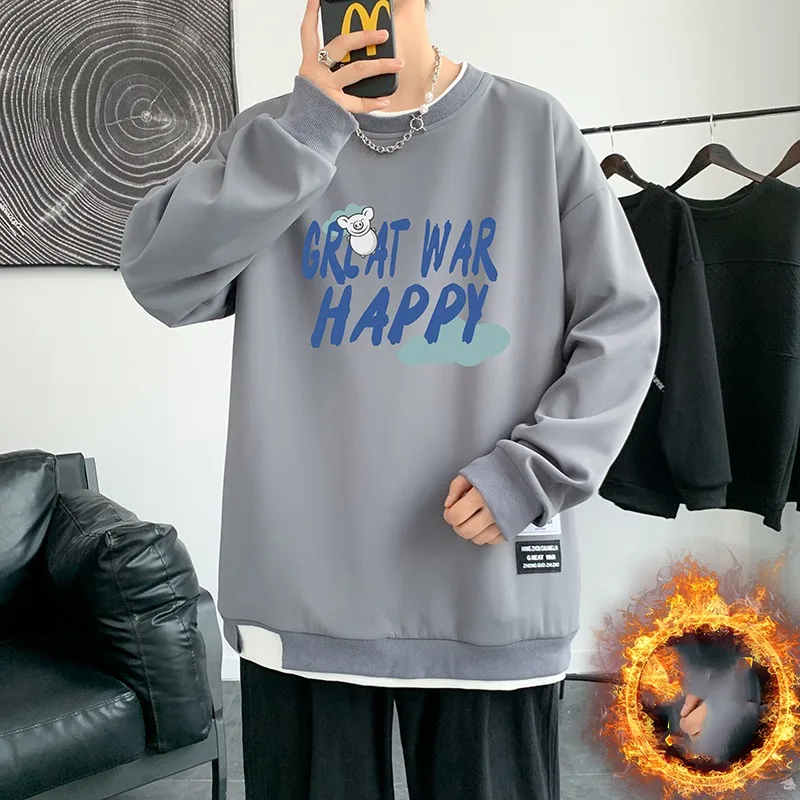 Autumn Winter Men's Pullover Crew Neck Letter Printed Cartoon Lantern Long Sleeve Sports Hoodies Casual Loose Vintage Tops