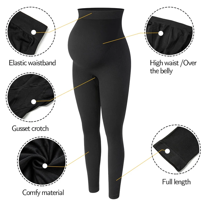 High Waist Maternity Leggings Women Belly Support Knitted Leggins Black Workout Pregnancy Clothes Body Shaper Trousers