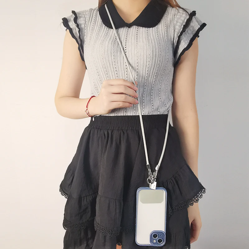 Cordão Longo do Telefone Móvel com Clipe de Couro Alça Universal Cor Sólida Simples Backable Anti Perda Crossbody - Image 4