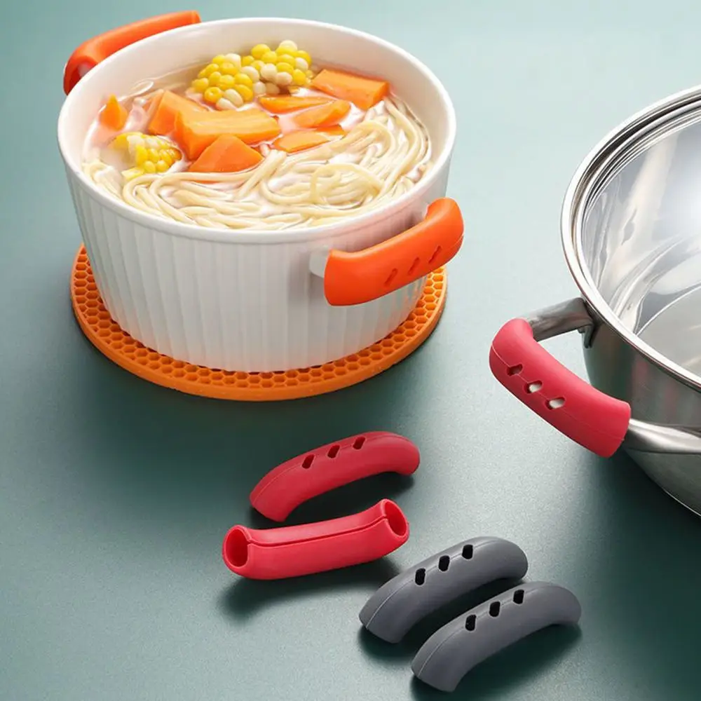 4PCS Silicone Pan Handle Cover Heat Insulation Covers Pot Ear Clip Steamer Casserole Pan Handle Holder Non-slip Kitchen Tool