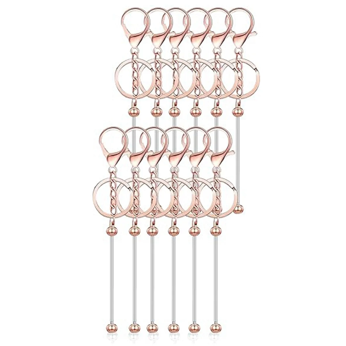 

12 Pcs Beadable Keychain Bars for Beads Blank Keychain Metal Beaded Keychain for Keychain, Rose Gold