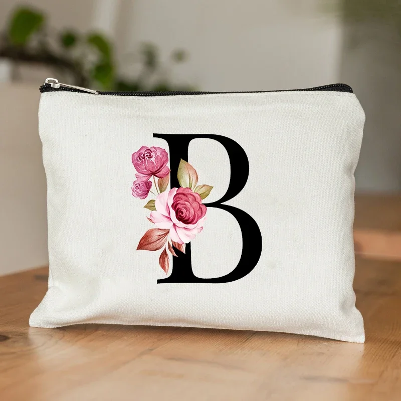 A-Z Alphabet Cosmetic Storage Bag Initial Graduation Gifts for Teacher Flowers Print Toiletry Bag for Bridesmaids Wedding Gifts 4